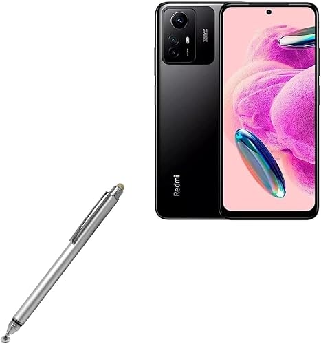 BoxWave Lápiz capacitivo compatible con Xiaomi Redmi Note 12S - Lápiz capacitivo DualTip, punta de disco de fibra - Plateado metálico