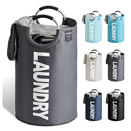 YOUDENOVA Cesto de Lavandería Cesto de Ropa Sucia Cesta Ropa Plegable Cestas Almacenaje capacidad 82L con asa gris