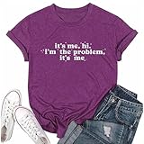 RUSASKO Womens It's Me Hi I'm The Problem It's Me Novelty Print T Shirts Casual Tees Tops Purple