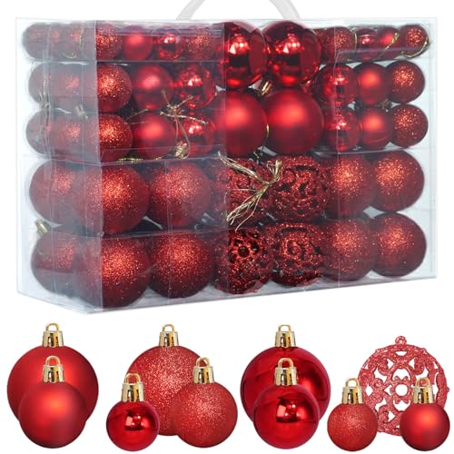 ZFYQ 100 peças bolas de Natal, conjunto de ornamentos para pendurar decorativos para decoração natalícia de árvores de Natal, vermelho
