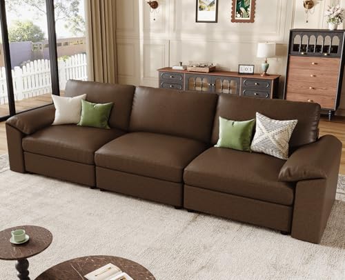 Image of EASE MOOSE 3 Seater Deep Seat Sectional Sofa,Scratch Resistant Faux Leather Material, Oversized Modular Couch,Classic Comfy Sofas for Small Spaces, Deep Brown