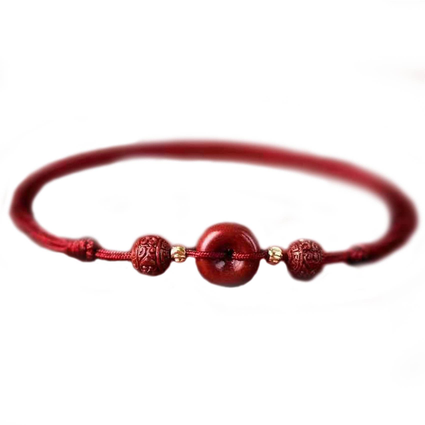 Pulsera de Cristal, Tobillera con Dije de Hierba Cuatro Hojas Hebilla armonía cinabrio Natural Cuerda Hilo Rojo Trenzado