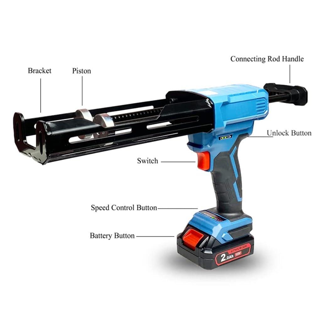 Pistola de calafateo eléctrica de doble cartucho, Pistola de Cartucho a Batería con 2 baterías de iones de litio de 12 V 2.0 y cargador suministrado para llenado, sellado