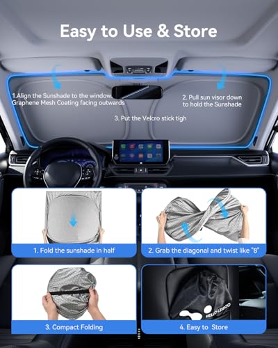 helloleiboo Graphene Windshield Sun Shade for SUVs and Most Mid-Size Sedans, 99% UV Blocki - image 6