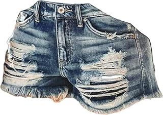 OULIWANGLUO Women's Fringed Denim Shorts Holes Distressed Ripped Hole Denim Shorts High Waist Frayed Raw Hem Shorts Jeans