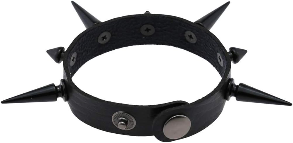 FM FM42 Women Multicolor PU Simulated Leather Black-Tone Long and Short Rivets Spike Spiked Punk Gothic Adjustable Bracelet, Pack of 2 - Image 6