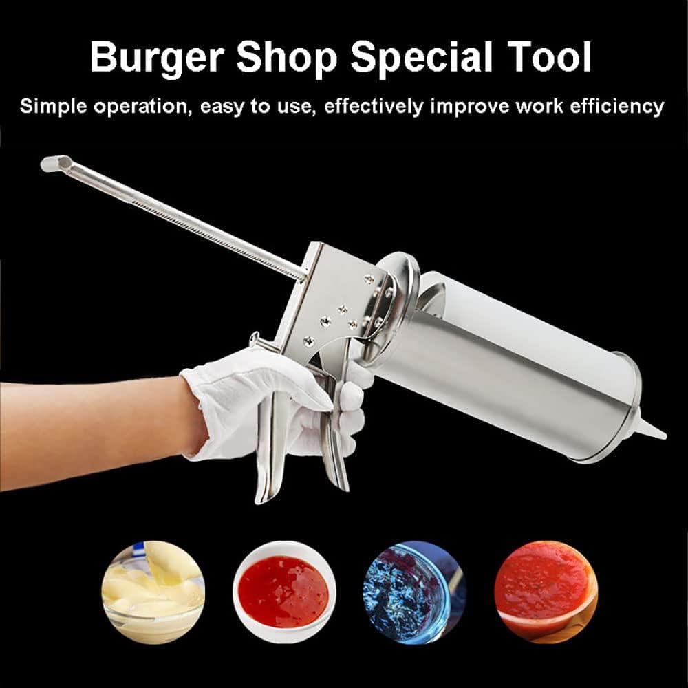 Pistola dispenser per salse in acciaio inox, dispenser manuale per ketchup e senape per la preparazione di hamburger, uso domestico commerciale