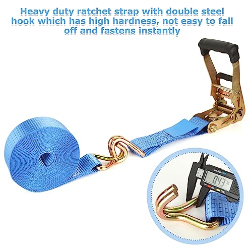 Image of 2 Pack 2 Inch Ratchet Straps Heavy Duty 20ft Tie Down Straps Ratchet with Double J Hook, 8000 LBS Break Strength, Cargo Ratchet Straps for Truck, Trailers, Kayaks, Car Roof