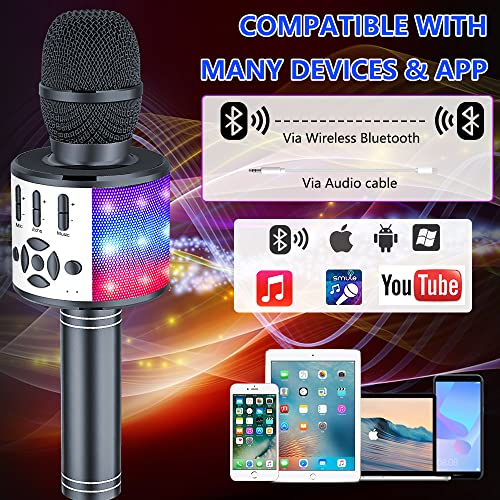 Image of Amazmic Kids Karaoke Microphone Machine Toy Bluetooth Microphone Portable Wireless Karaoke Machine Handheld with LED Lights, Gift for Children Adults Birthday Party, Home KTV(Gray)