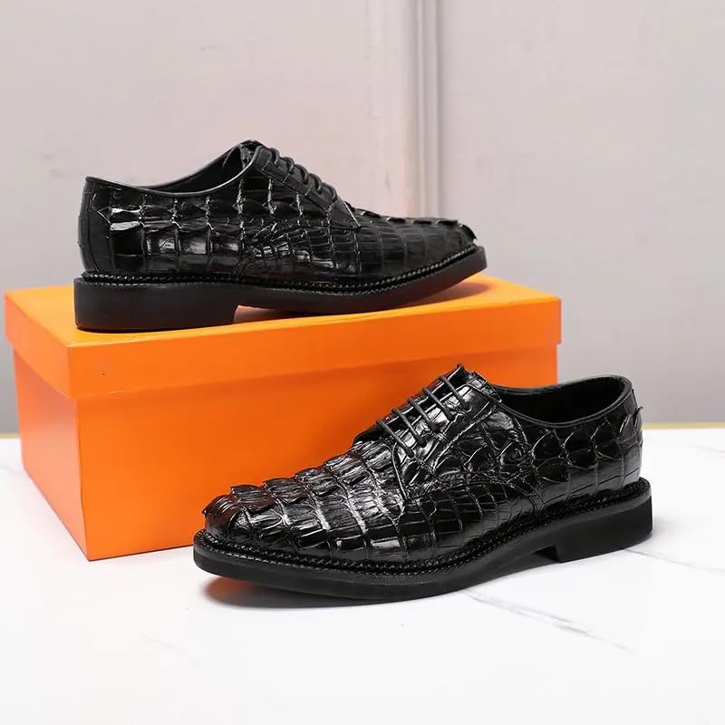 Authentic Crocodile Skin Classic Black Men's Lace-up Derby Oxfords Genuine Alligator Leather Male Business Casual Dress Shoes2