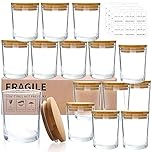 CONNOO 15 Pack 7 OZ Clear Candle Jars with Bamboo Lids, Thick Glass Empty Jars for Making Candles - Dishwasher Safe, in Bulk.