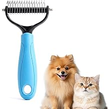 Pet Pro Grooming Tool, Dematting Comb for Dogs and Cats, Undercoat Rake Pet Brush for Long Hair, Deshedding Dog Brush Removes Tangles Knots and Loose Fur Blue-L