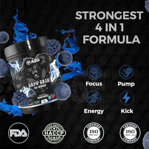 Image of A2G Ramp Rage Pre-Workout | India's First 22g Scoop Formula | HydroPrime, Creatine, Beta-Alanine, Citrulline for Pump, Energy & Focus | Berry Burst Flavor