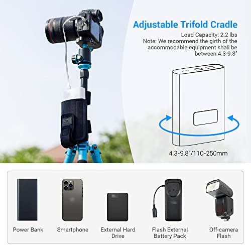 Image of JJC RGB Video Light+Equipment Mounting Strap for Power Bank on Tripod