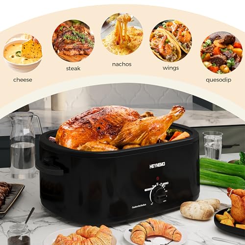Image of 26 Quart Electric Roaster Oven with Visible & Self-Basting Lid, Large Turkey Roaster with Defrost Warm Function, Adjustable Temperature, Removable Pan Rack, Stainless Steel, Black