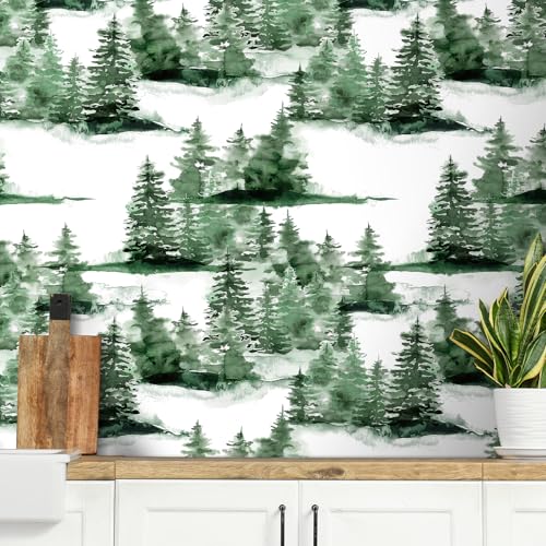 Papier peint à décoller et à coller sapin de Noël vert : solution déco rapide pour mur abîmé