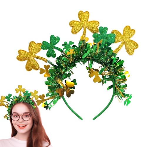 Photo de Bandeau en forme de trèfle à quatre feuilles - Bandeau rayé coloré avec trèfle vert | Accessoire de costume irlandais pour carnaval, Bombino inclus, idéal pour les femmes et les filles lors de
