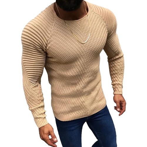 Mens Round Collar Knit Sweater Casual Long Sleeve Male Knits Sweaters Slim Fit Crewneck Knitted Pullover