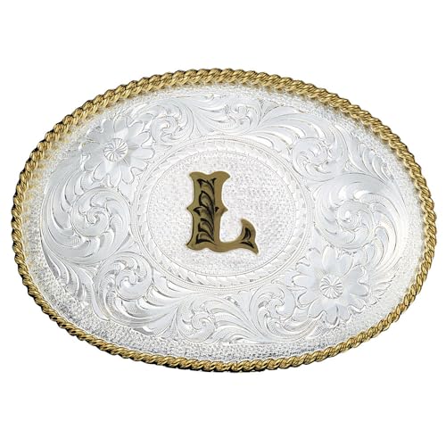 Image of Montana Silversmiths Initial Engraved Gold Trim Western Belt Buckle