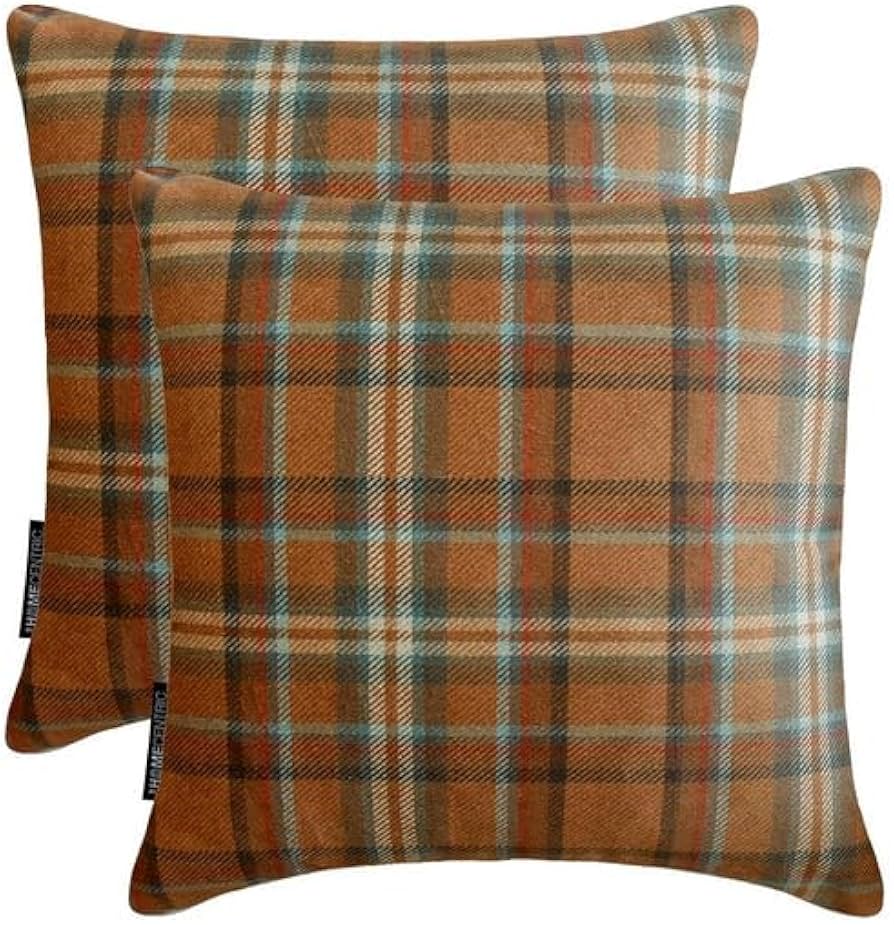 Amazon.co.jp: 冬のチェック柄 装飾 オレンジ クッションカバー, 50 x