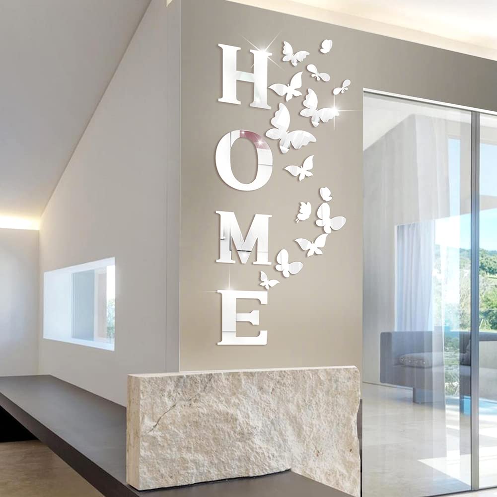 Adesivi Murali A Specchio A Farfalla - 19 Pezzi Con Raschietto, Argento, Per Decorazione Parete - Foto 3