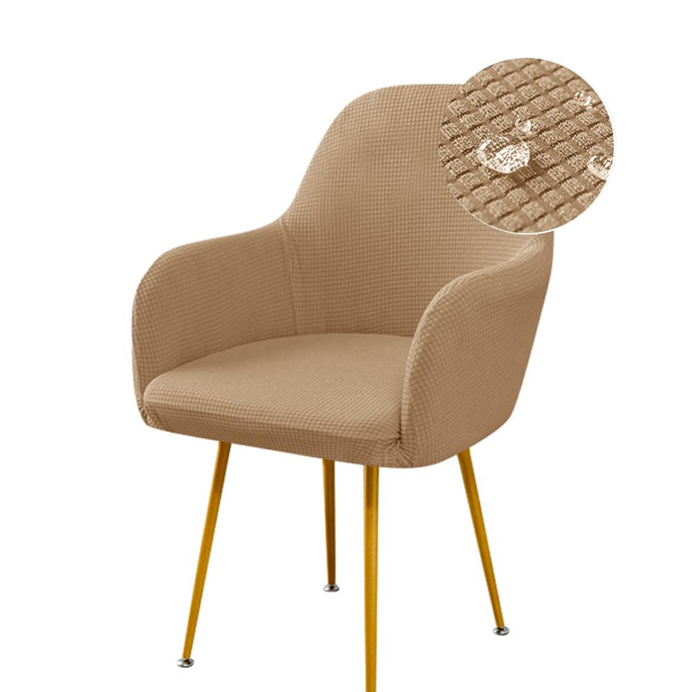 Highdi Stretch Stuhlhussen mit Armlehne aus Jacquard Wasserdichter Stuhlbezug Hussen für Esszimmerstühle Sesselbezug Waschbar Universal für Esszimmer Hotel Bankett Deko (6er Set,Khaki)