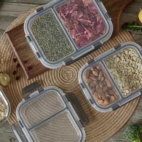 Image of Glass Lunch Box with 2 Compartments | Leakproof Borosilicate Glass Lunch Container with Airtight Lid | BPA Free Tiffin Box for Office, School & Travel (1x570ml + 1x980ml)