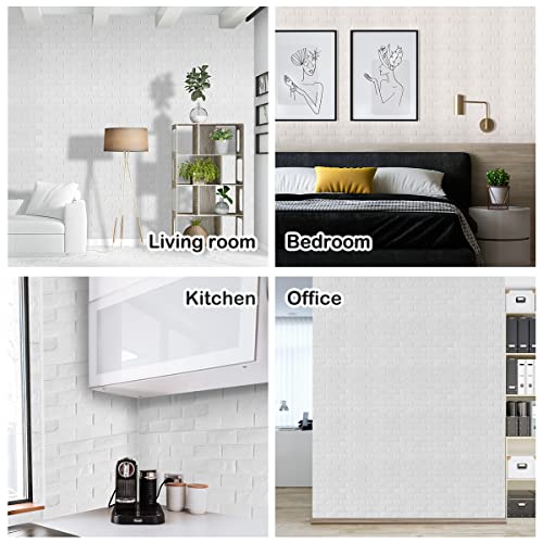 Image of 20 Pieces 3D Wall Panels, White Brick Printable 3D Wallpaper Stick and Peel, Self-Adhesive Waterproof Foam Faux Brick Sconce for Bedroom, Bathroom, Kitchen, Fireplace (2.1 m Coating)