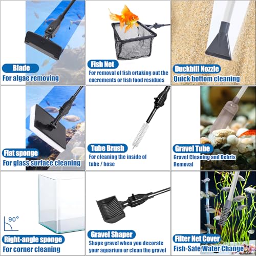 Image of Aquarium Cleaning Kit - Fish Tank Gravel Vacuum Cleaner & Algae Scraper for Glass Tanks, Easy Water Change & Algae Removal for Freshwater & Saltwater Tanks, Maintain Clear & Healthy Water