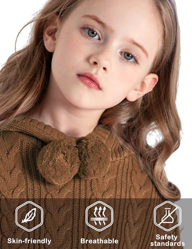 Image of BOBOYOYO Cape for Girls Hooded Cable Knit Poncho Sweaters Kids Shawl