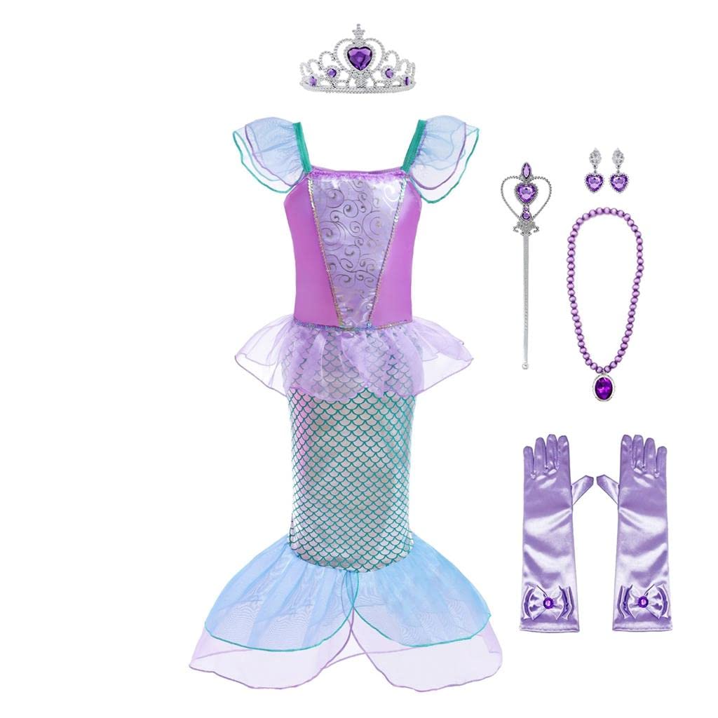Lito Angels Mermaid Princess Ariel Costumes Fancy Party Dress with Accessories for Kids Girls Age 10-12 Years Purple