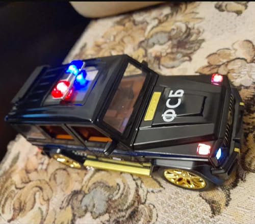 Image of 1:32 Scale G Wagon Police Toy Car for Kids Diecast Metal Model Car Light Sound Pullback Openable Door