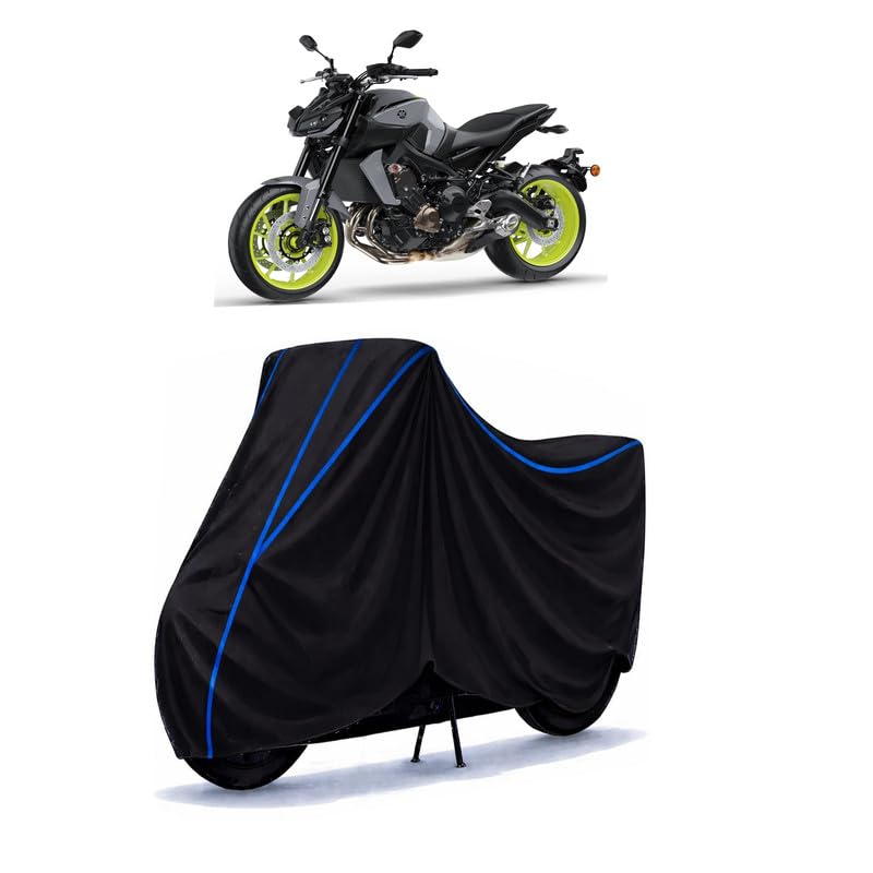 Image of MT 125 Cc Bike Cover Water Resistant Universal Motorcycle Rain | Heavy Duty UV Protection, Dust, Scratch Indoor Outdoor All Weather with Black Blue Piping Elastic