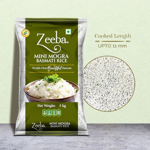 Image of Zeeba Mini Mogra Basmati Rice 5 Kg, Ideal for Khichdi, Kheer & Daily Meals (Cooked length upto 11mm*)