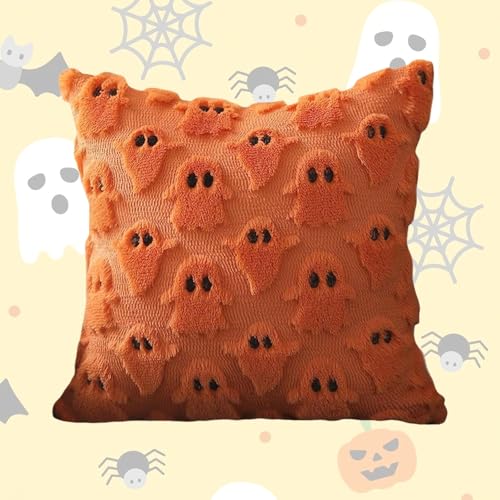 iuiiaii Halloween Cushion Covers Halloween Decor Ghost Cushion Pillow Covers 45 X 45 Cm Ghost Design Throw Pillow Cases Soft Plush for Indoor Home Bedroom Couch Sofa Decor Pillow Cushion Case