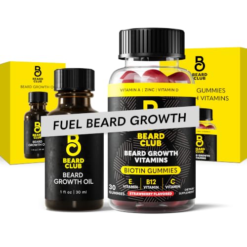 Image of The Beard Club Beard Growth Oil and Vitamin Gummies Bundle - Mens Grooming Kit with Natural Castor Oil and Biotin Gummy Supplement - Supports Thicker, Fuller Facial Hair Growth from Within