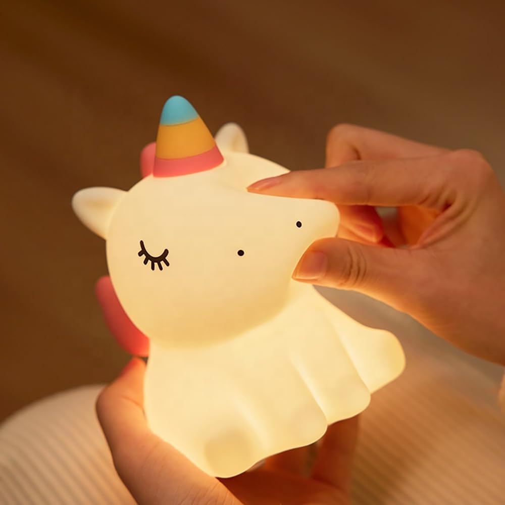 DUWOL Kids Night Light Silicone Unicorn Night Lamp Rechargeable Cute Lamp with 3 Level Brightness Kids Night Lights for Bedroom Baby Nursery and Study Desk Decorative Diwali Christmas Light 2