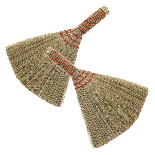 NUOBESTY 2Pcs Small Miscanthus Whisk Broom Set with Red Rope – Portable Handheld Indoor Dust Sweeper for Table, Kitchen, Bathroom Cleaning, Compact Household Hand Brooms for Desktop and