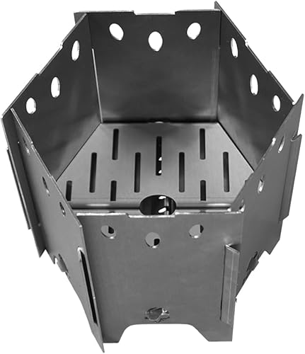 Miniatura 8 de Estufa plegable compacta de camping plegable  portátil, ligera, de acero inoxidable, estufa de leña para mochileros, senderismo y cocina al aire