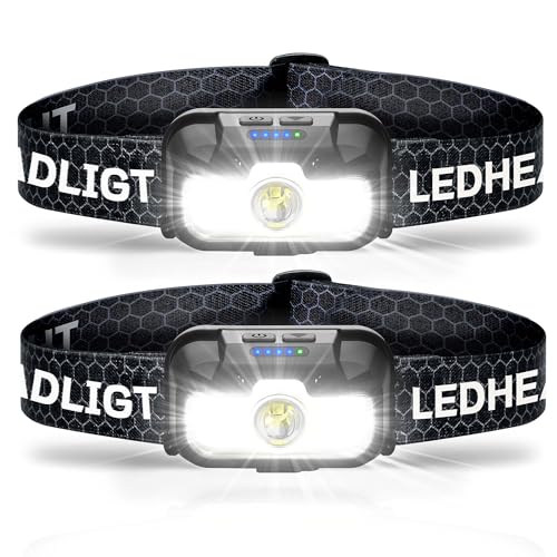 HOKOILN 2-Pack LED Headlamp Rechargeable with Green & Red Light -1300 Lumen Ultra-Bright Flashlight Headlight for Camping, Running, Hiking, Fishing - Waterproof Motion Sensor with 7 Modes Co