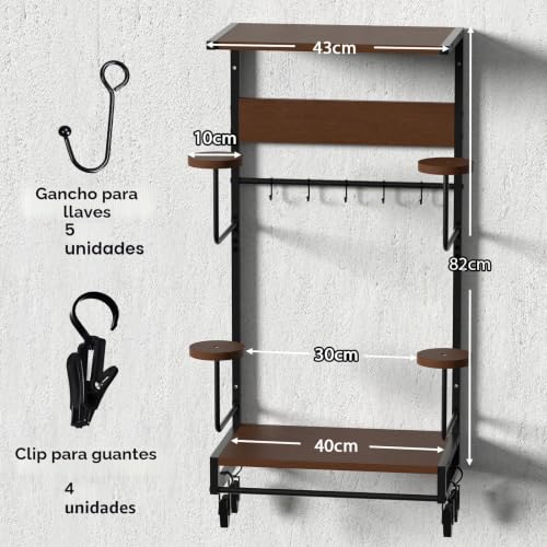 Soporte para casco de motocicleta en pared perchero con madera elegante 6