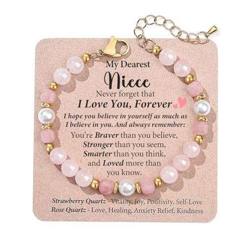 Image of Quietsun Trendy Gifts for Her-Positive /Love /Joy Natural Crystal Bracelets for Girls /Teens /Adults-Adjustable /Handmade-Gift Box Packing