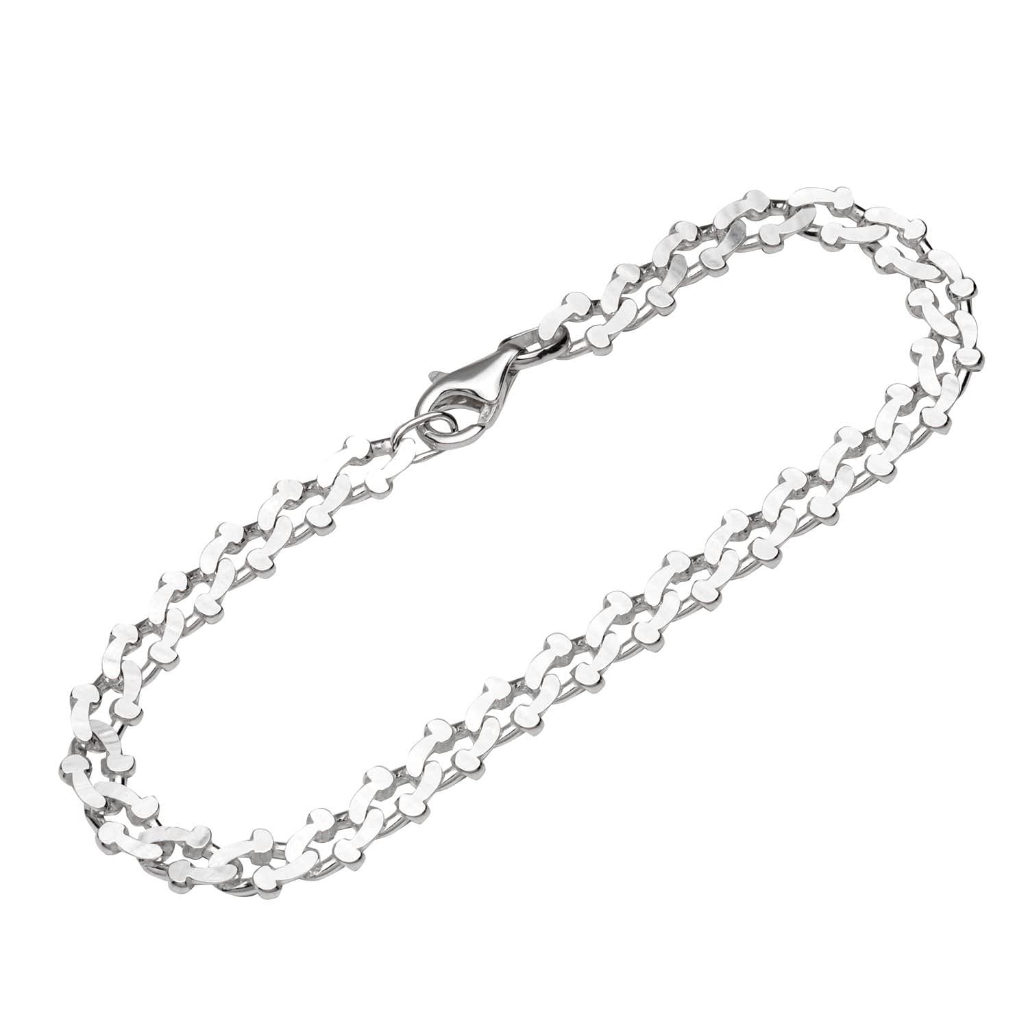 NKlaus Bracciale 925 argento sterling 22cm catena re 2 volte taglio diamante Ladies Bangle catena 12141