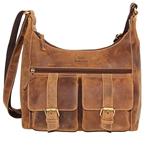 ALMADIH Premium Leder Damentasche Umhängetasche LARA Bv - Ledertasche Handtasche Schultertasche Henkeltasche Businesstasche Shopper Freizeittasche Hobo Tragetasche große Tasche braun (LARA vintage)