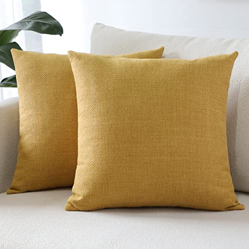Sungeek Funda Cojines de Lino Decorativas Fundas de Cojín Color Sólido para Sofá Cama Decoración del Hogar Funda de Almohada con Cremallera Invisible, Paquete de 2 (45x45cm, Amarillo) Cover