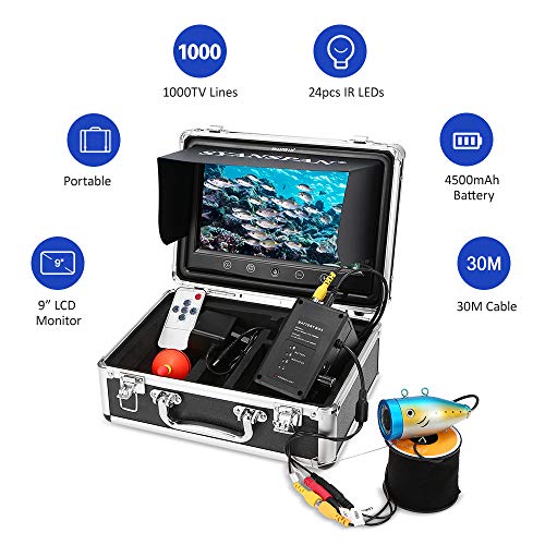 Tidyard Monitor LCD portátil de 9 polegadas grande 1000TVL à prova d'água, kit de câmera subaquátic