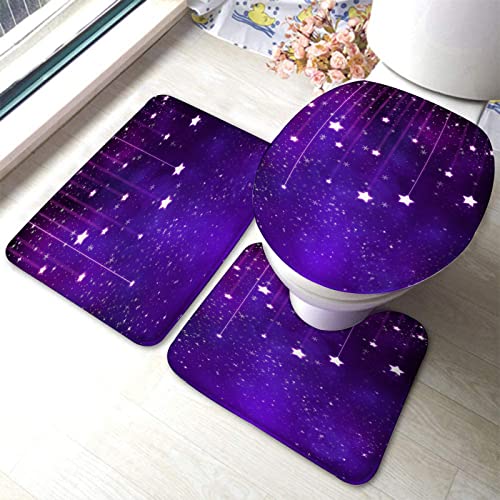 Badezimmerteppich-Set, 3-teilig, Nebelhintergrund, funkelnder Kleiner Stern, Bokeh, Sternennacht, waschbare Badteppiche, rutschfest, mit Rückenpolster, Konturteppich und Toilettendeckelbezug
