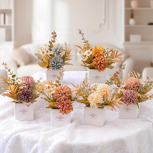 Petits chrysanthèmes artificiels avec vase pour décorer sans entretien votre maison - 5