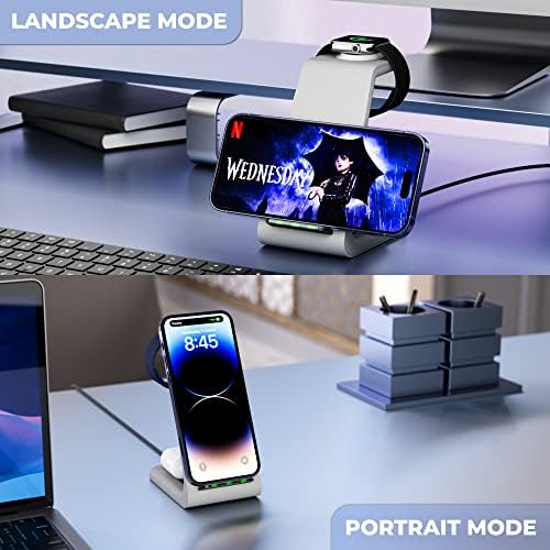 QUEZQA Wireless Charger 3 in 1 Charging Station - Fast Qi Certified Charger Stand for Apple Watch Series Ultra 8 7 6 SE 5 AirPods Pro 3 2 iPhone 14 Pro Max 14 Plus 13 Pro Max 12 11 Pro Max 18W Adapter
