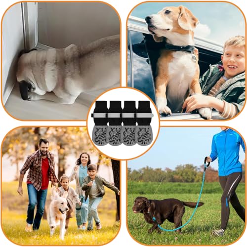 2 Paar/4 Stück Anti-Rutsch-Hundesocken, Doppelseitige Anti-Rutsch Hundesocken mit Verstellbarem reflektierendem Klettverschluss Hundestiefel für den Pfotenschutz von Hunden Innenbereich (Schwarz,XL)